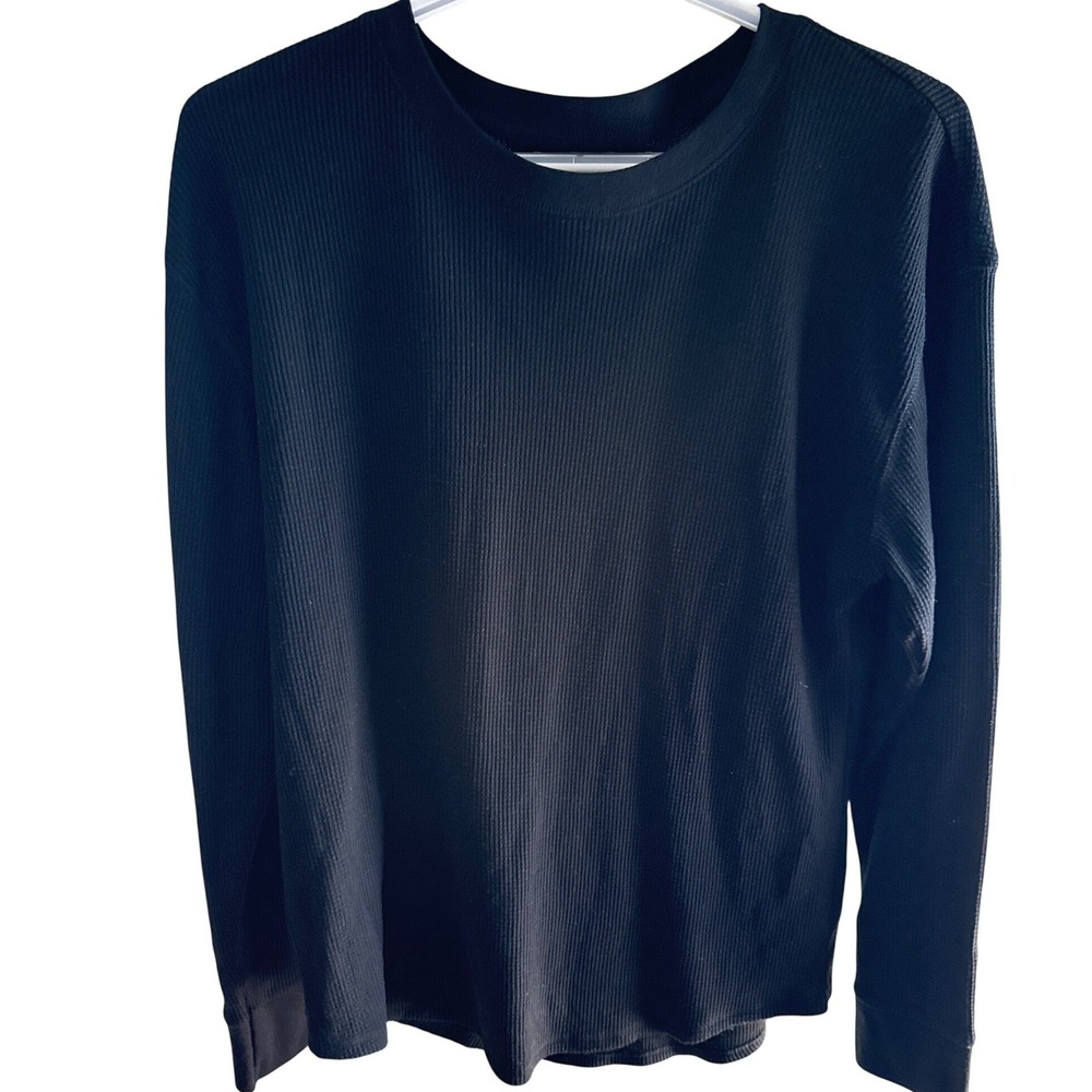 Time and Tru Womens Black Waffle Knit Long Sleeve Thermal Top Large 12-14